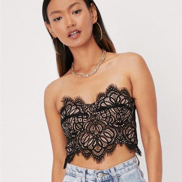 Nasty Gal Tops - Nasty Gal Petite Strapless Lace Cropped Corset Top